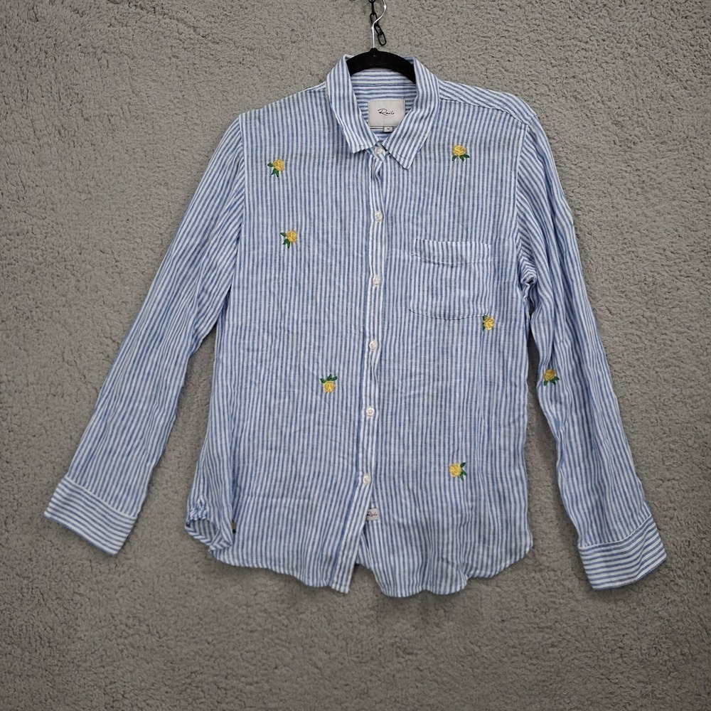 Rails Charli Yellow Rose Embroidery Linen Button Up Shirt Long Sleeve Womens M